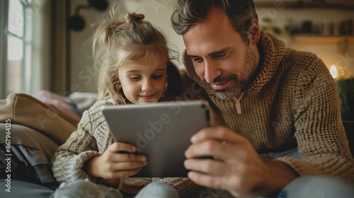 Father and Daughter Sharing a Moment on a Tablet