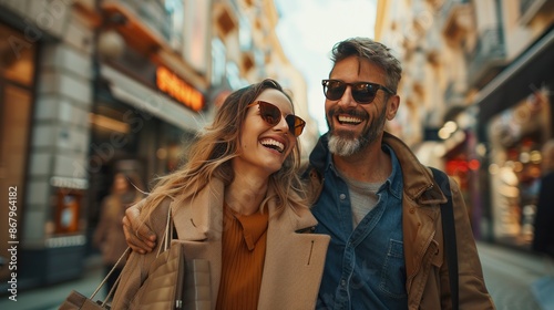 Couple Walking and Smiling in the City