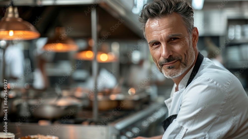 Confident Chef in a Busy Kitchen Confident Chef in a Busy Kitchen