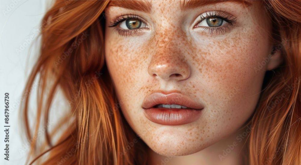 Close Up Portrait of Young Woman With Red Hair and Freckles