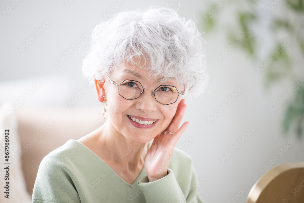 Senior woman close-up of skin touching cheeks (skin care) Smile for camera Senior woman close-up of skin touching cheeks (skin care) Smile for camera