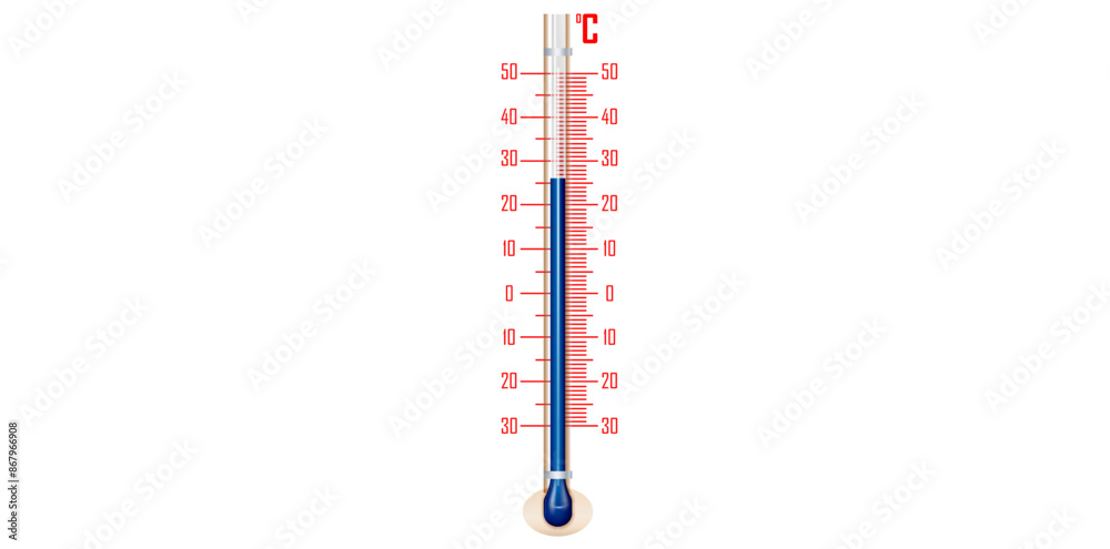 Realistic Weather Thermometer With Celsius And Fahrenheit Scale Vector Illustration. Realistic Weather Thermometer With Celsius And Fahrenheit Scale Vector Illustration.