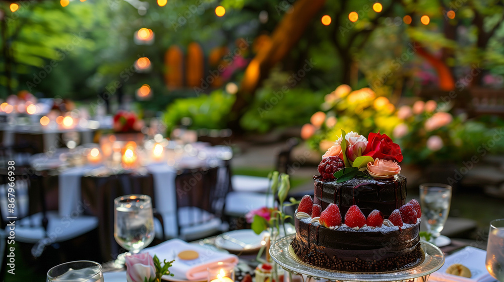 wedding table setting with chocolate strawberry cake wedding table setting with chocolate strawberry cake