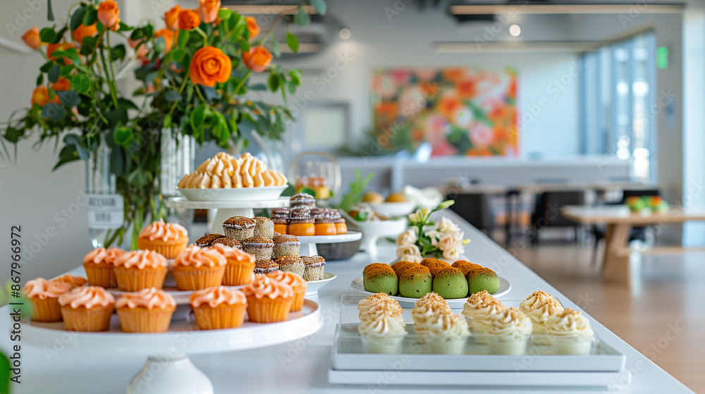 elegant dessert table with little cakes and bonbons in an elegant event elegant dessert table with little cakes and bonbons in an elegant event