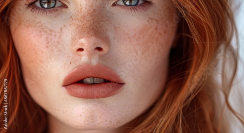 Close Up Portrait of Young Woman With Red Hair and Freckles