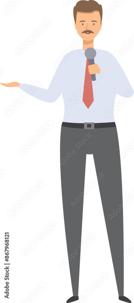 Politician is speaking with a microphone, making a point during a speech Politician is speaking with a microphone, making a point during a speech