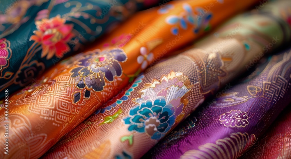 Closeup of Teal Silk Fabric With Dragon Embroidery Closeup of Teal Silk Fabric With Dragon Embroidery