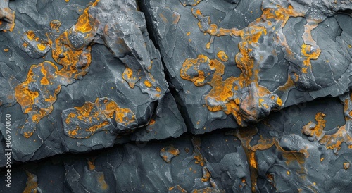 Close-Up of Cracked Gray and Orange Rocks in a Coastal Environment