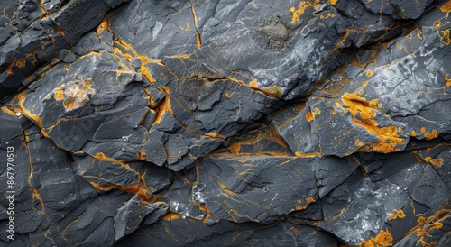 Close-Up of Cracked Gray and Orange Rocks in a Coastal Environment