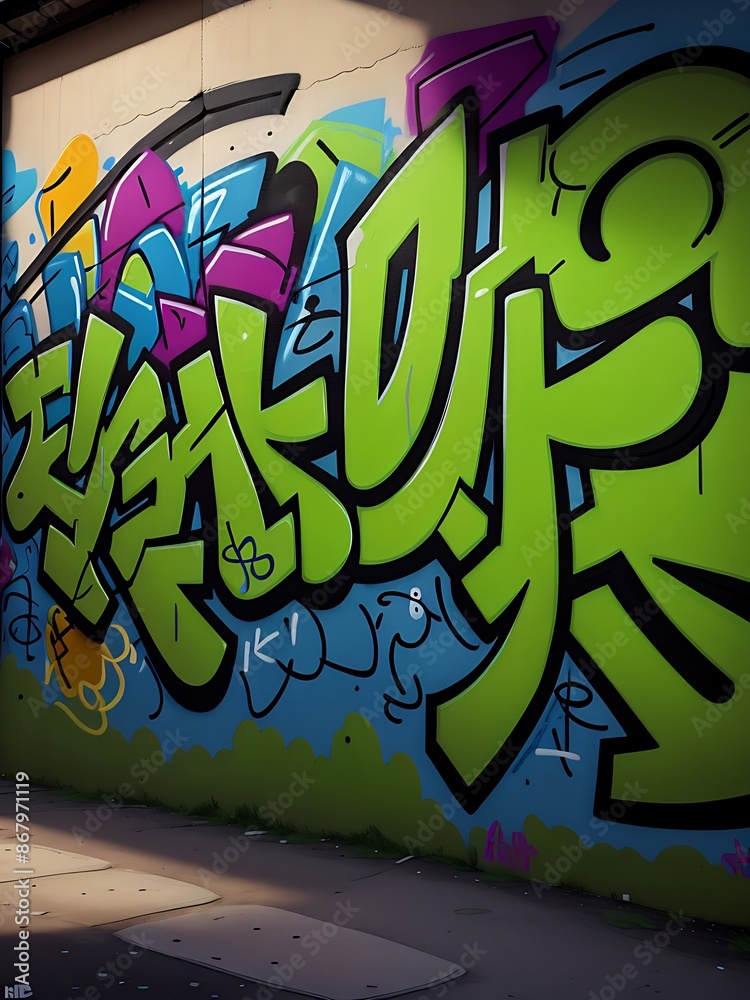 Abstract wall graffiti background. Street art graffiti texture with green streaks, and colorful spray paint stains Abstract wall graffiti background. Street art graffiti texture with green streaks, and colorful spray paint stains