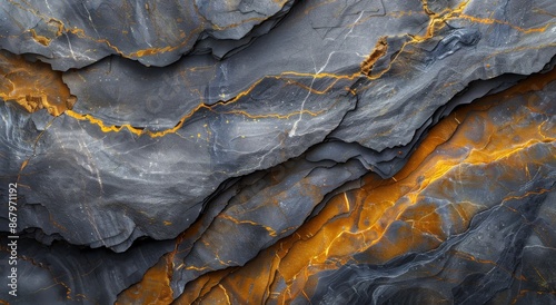 Close-Up of Cracked Gray and Orange Rocks in a Coastal Environment
