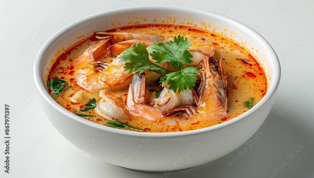 Delicious Spicy Shrimp Soup in White Bowl Delicious Spicy Shrimp Soup in White Bowl