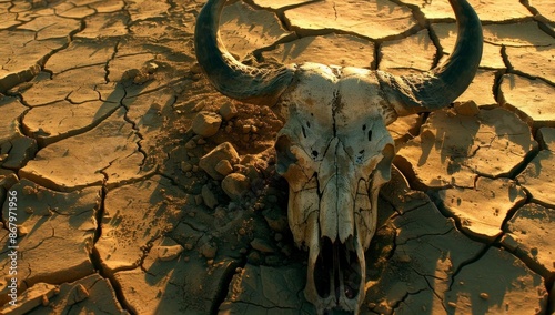 Buffalo Skull on Parched Earth with Earthy Tones photo