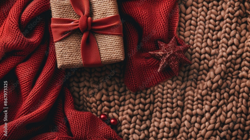 Christmas holidays composition with gift box on wool background space for text Christmas holidays composition with gift box on wool background space for text