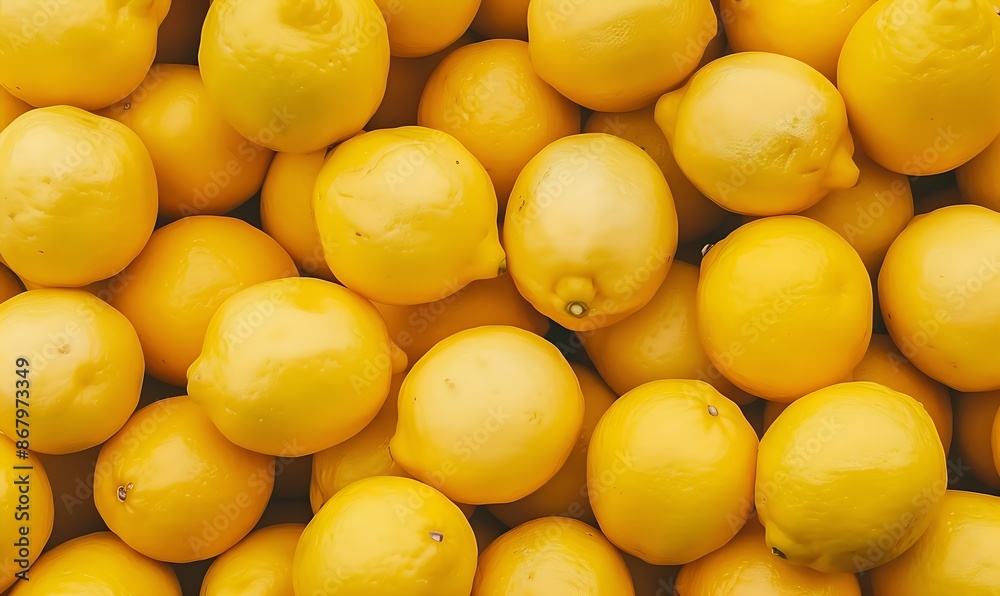 A pile of fresh, juicy, bright neon yellow colored lemons A pile of fresh, juicy, bright neon yellow colored lemons