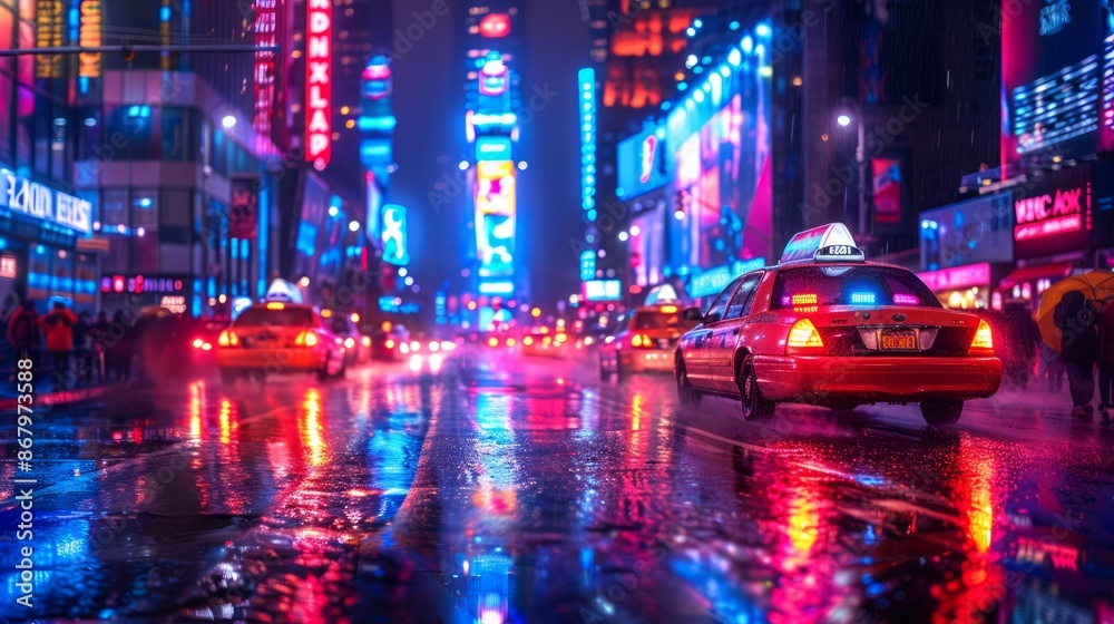 A dynamic cityscape at night, with colorful light displays and bustling streets. A dynamic cityscape at night, with colorful light displays and bustling streets.