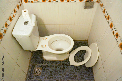 便座と蓋がはずれてしまっているトイレの便器 photo