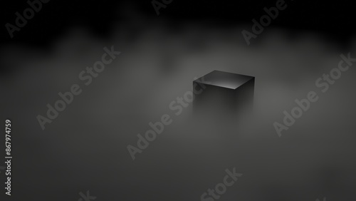 3d render of black box with white fog in black background