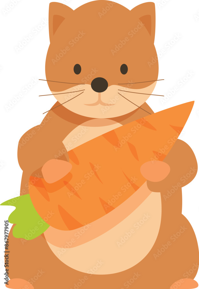 Adorable cartoon hamster standing on two legs, holding a giant carrot with its paws Adorable cartoon hamster standing on two legs, holding a giant carrot with its paws