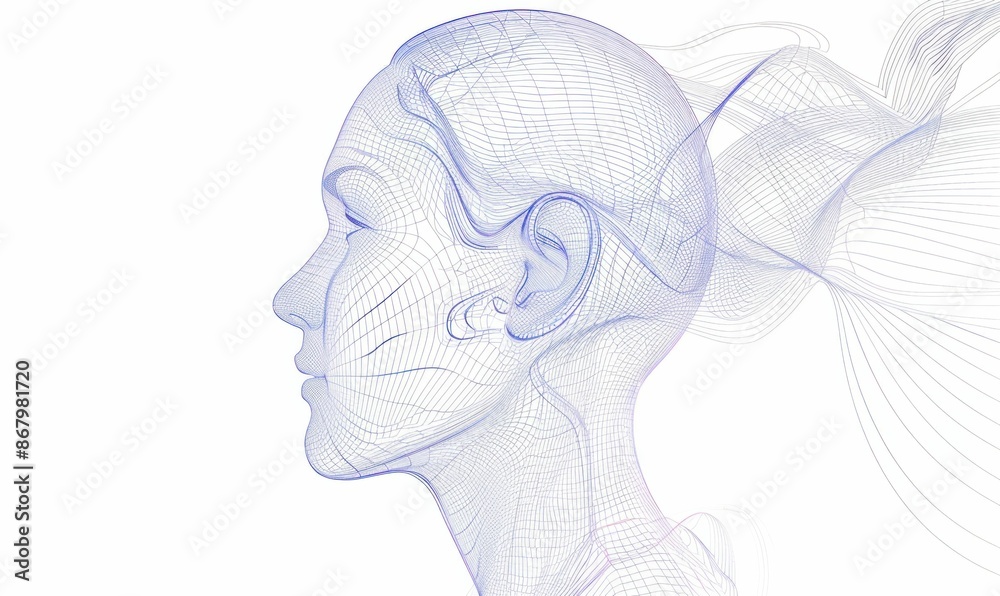 Woman's head with wispy strand of hair in 3d illustration for beauty and fashion concept Woman's head with wispy strand of hair in 3d illustration for beauty and fashion concept