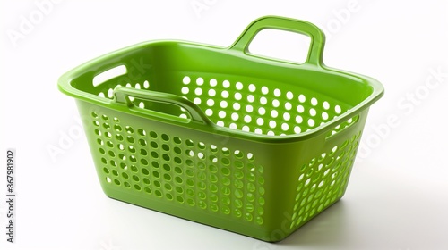 green plastic basket isolated on white