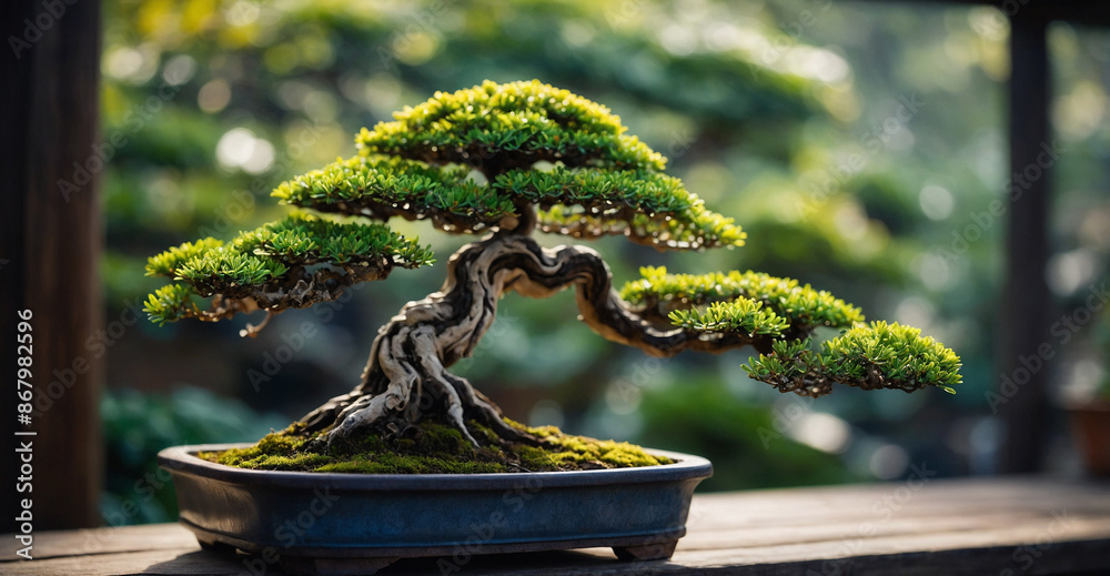bokeh bonsai in a pot on a wooden floor bokeh bonsai in a pot on a wooden floor
