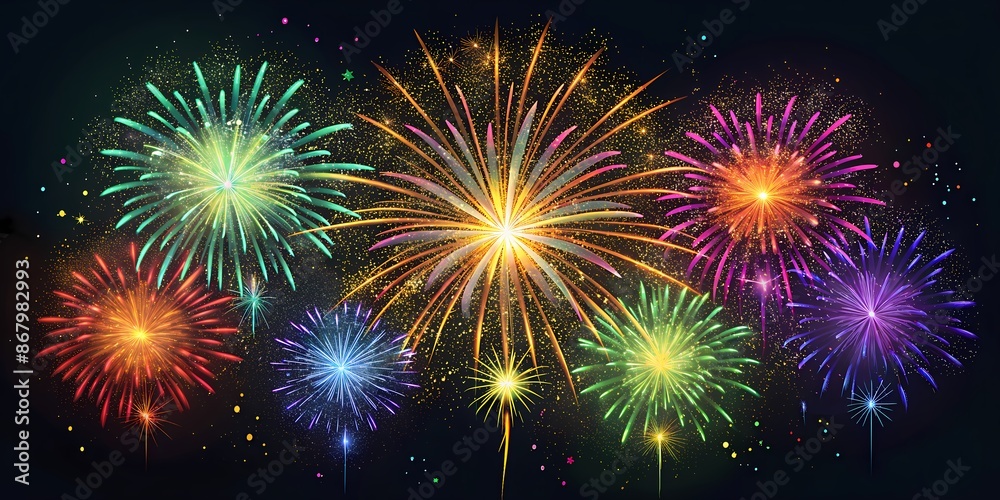 Fototapeta premium Colorful fireworks celebration festive background wallpaper illustration