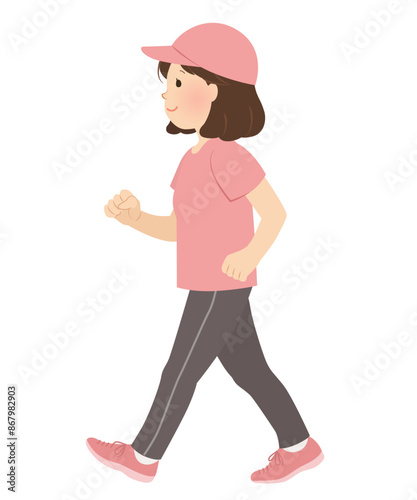 ウォーキング、運動する女性のベクターイラスト