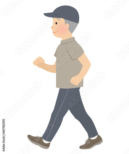ウォーキング、運動するシニア男性のベクターイラスト