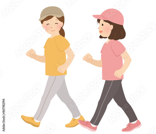 ウォーキング、運動する女性のベクターイラスト