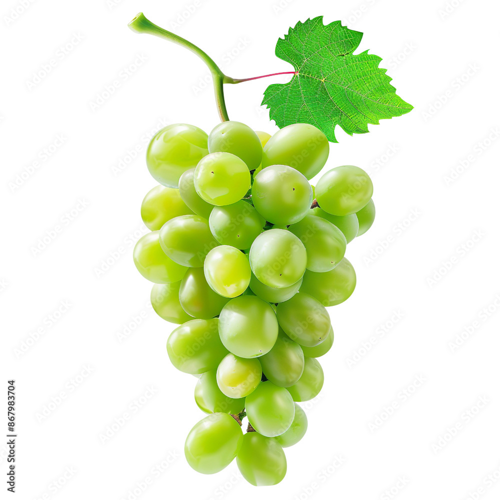 Green grape with leaf falling isolated on transparent background Green grape with leaf falling isolated on transparent background