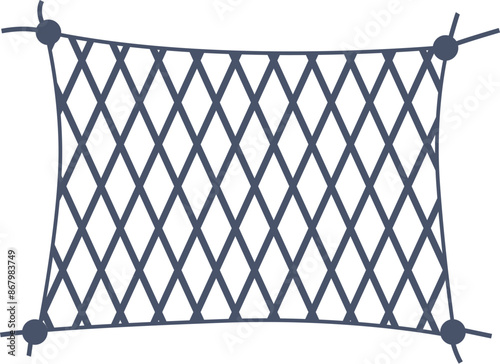 Illustration of a stretched cargo net with ropes tied to its corners, isolated on white