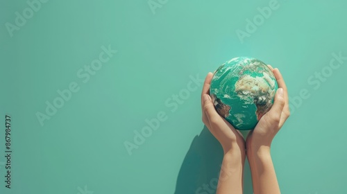 Hand holding globe with customizable space for text