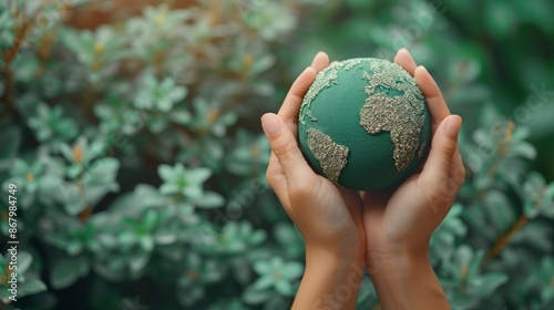 Hand holding globe with customizable space for text. Copy space and earth concept.