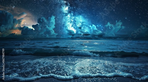 Beautiful starry sky over sea at night