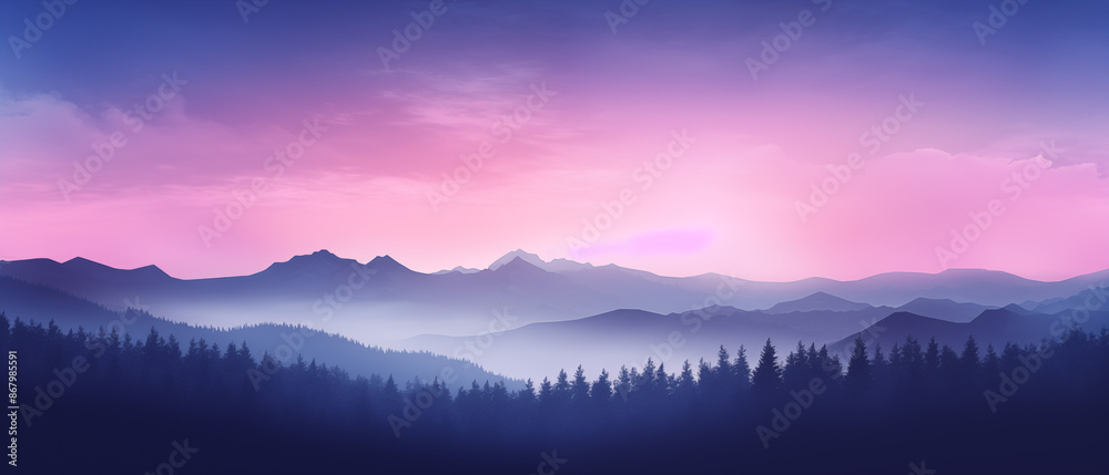 Fototapeta premium Serene Sunrise Over Misty Mountain Range