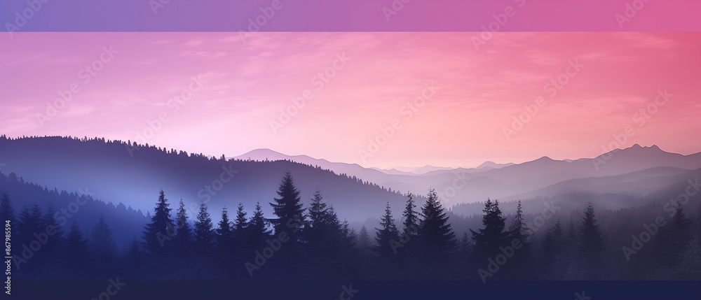 Fototapeta premium Twilight over Silhouetted Forest Hills
