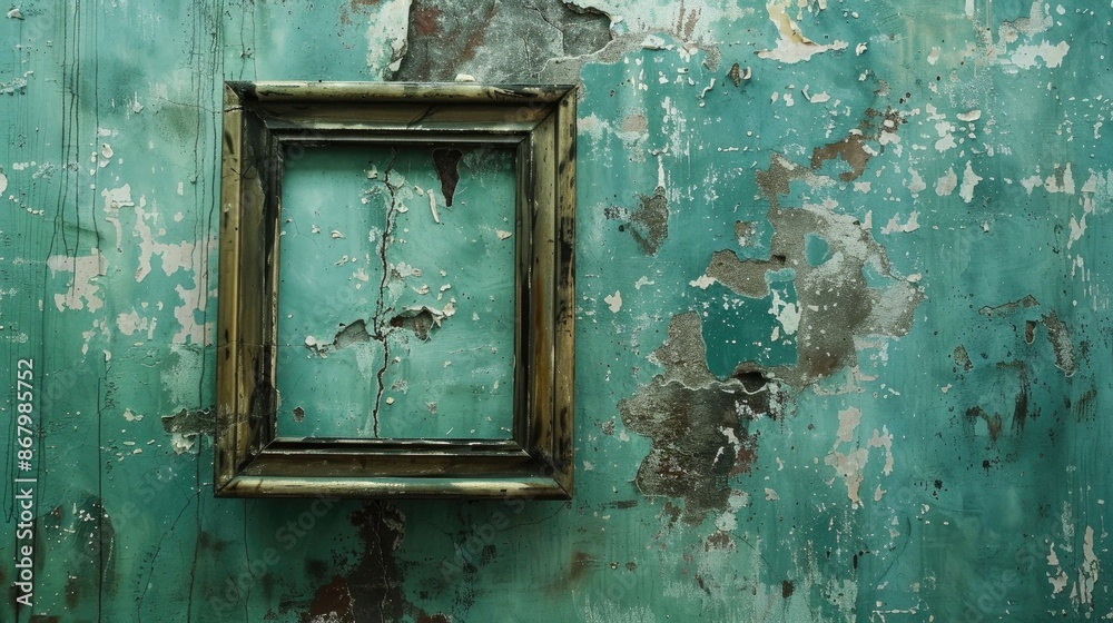 Naklejka premium Aesthetic grunge green texture background with frame on an ancient wall