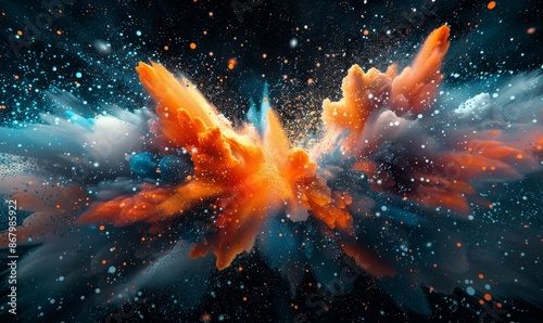 Abstract Orange And Blue Color Explosion With Black Background