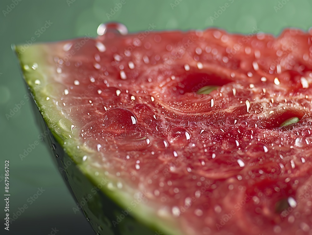 Close-Up of Water Droplets on Watermelon Slice Close-Up of Water Droplets on Watermelon Slice