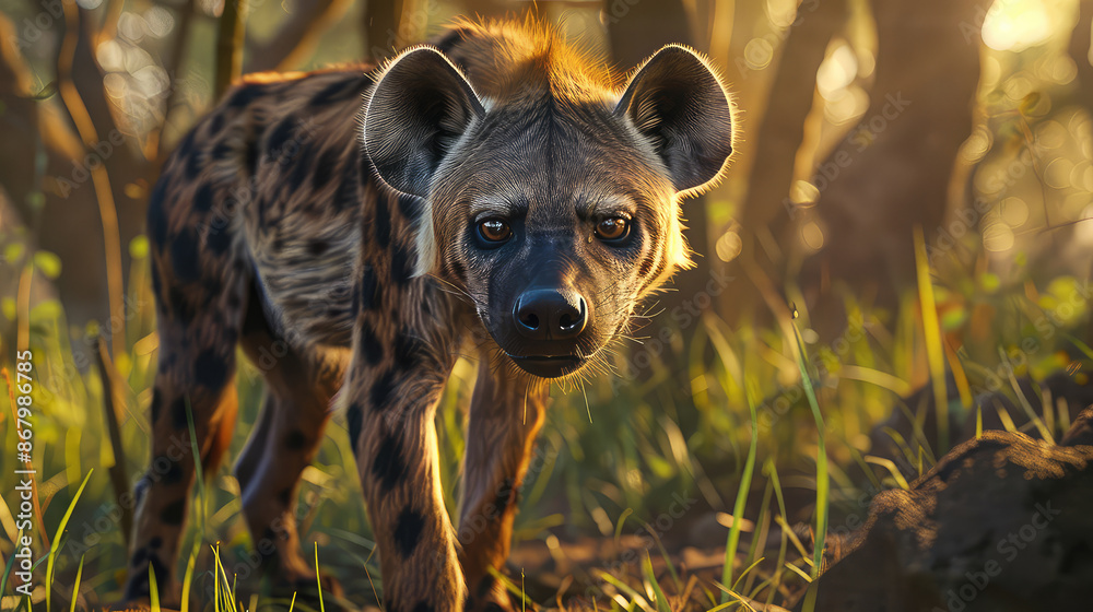 In the African wilderness, a vigilant hyena stands on alert, its keen senses tuned for signs of potential food, embodying the cunning and adaptability of this resourceful scavenger. In the African wilderness, a vigilant hyena stands on alert, its keen senses tuned for signs of potential food, embodying the cunning and adaptability of this resourceful scavenger.