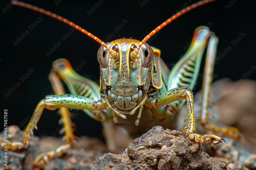 Close-Up Portrait of a Vibrant Green Grasshopper Close-Up Portrait of a Vibrant Green Grasshopper
