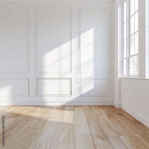 Empty White Room with Wooden Floor and Window © rezor