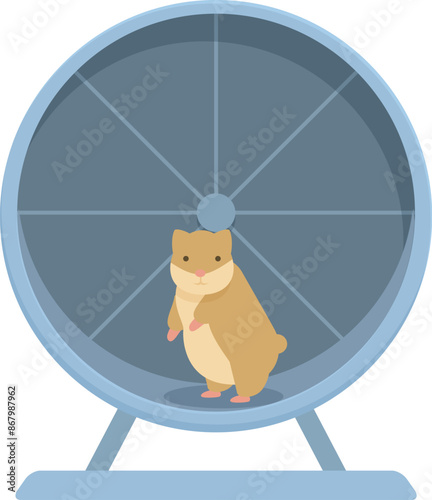 Cute hamster is standing in its hamster wheel