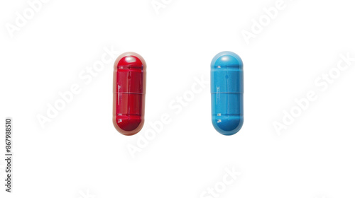 Blue pill and red pill supplement on transparent background photo