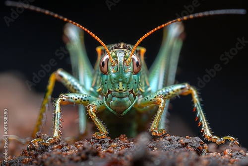 Close-Up of a Vibrant Green Grasshopper