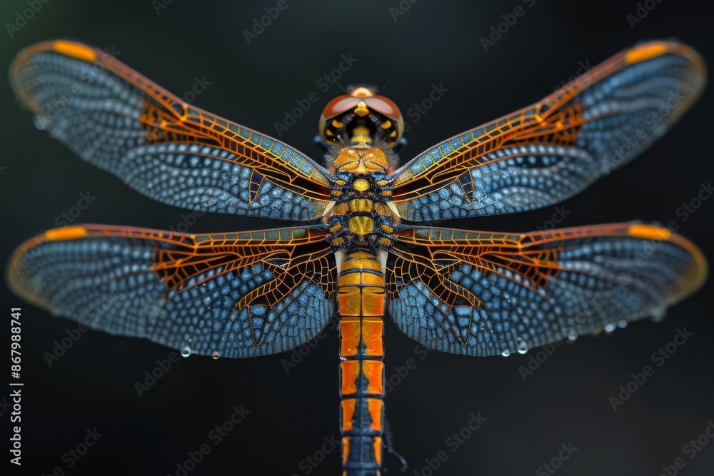 A Striking Dragonfly with Blue and Orange Wings A Striking Dragonfly with Blue and Orange Wings