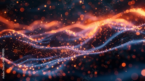 Abstract Red And Blue Wavy Glitter Background With Bokeh Lights