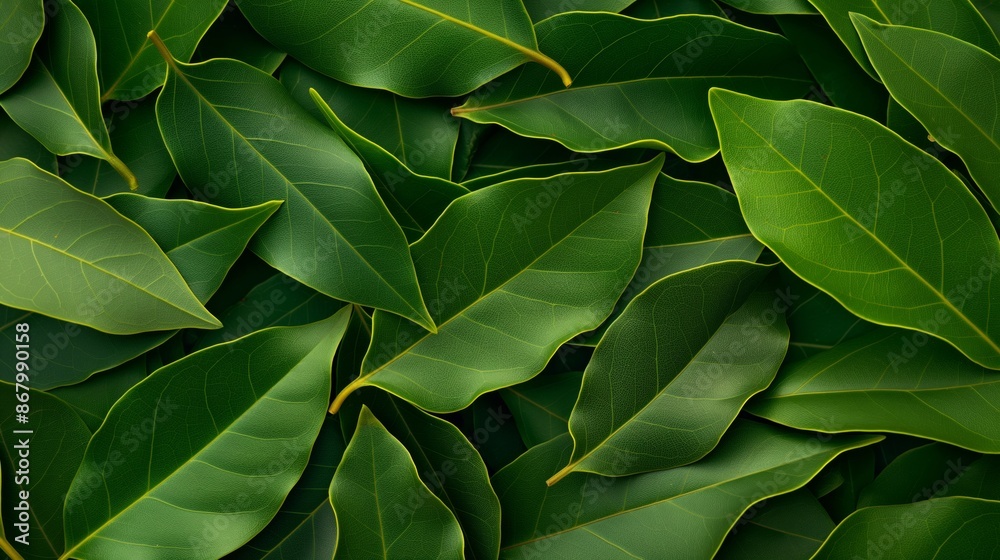 Obraz premium Close up of fresh green bay leaves.