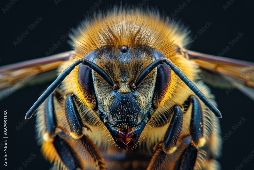Close-up Portrait of a Bee with Detailed Features Close-up Portrait of a Bee with Detailed Features